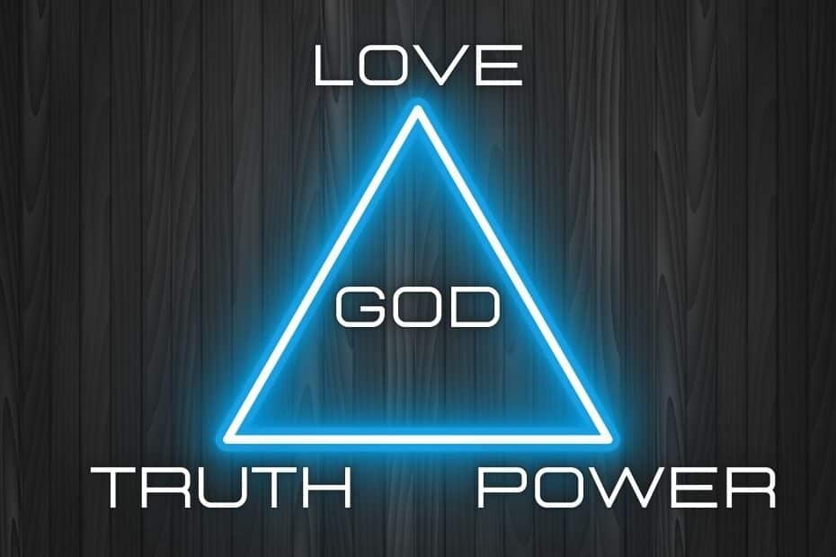 Love, Truth and Power triangle with god in the middle